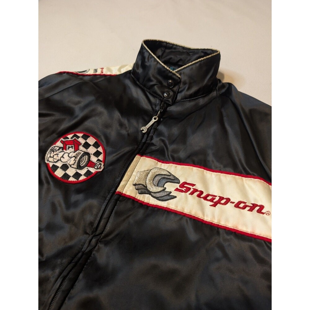 Vtg 90s Mens Medium Snap On Racing Quilt Lined Satin Bomber Jacket USA Snapon - Picture 3 of 16